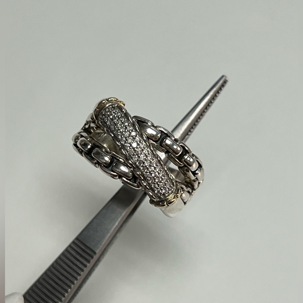 Diamond Gold and Sterling Silver Crossover Ring